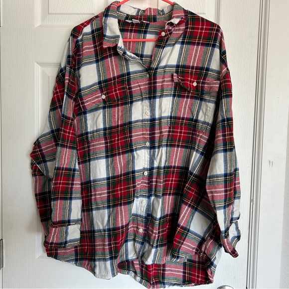 Red and Blue Plaid Button-Up Shirt, Old Navy Boyfriend Shirt, Plus Size 3X - Picture 1 of 10